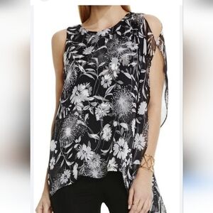 Vince Camuto Asymmetrical Sleeveless Blouse Black and White